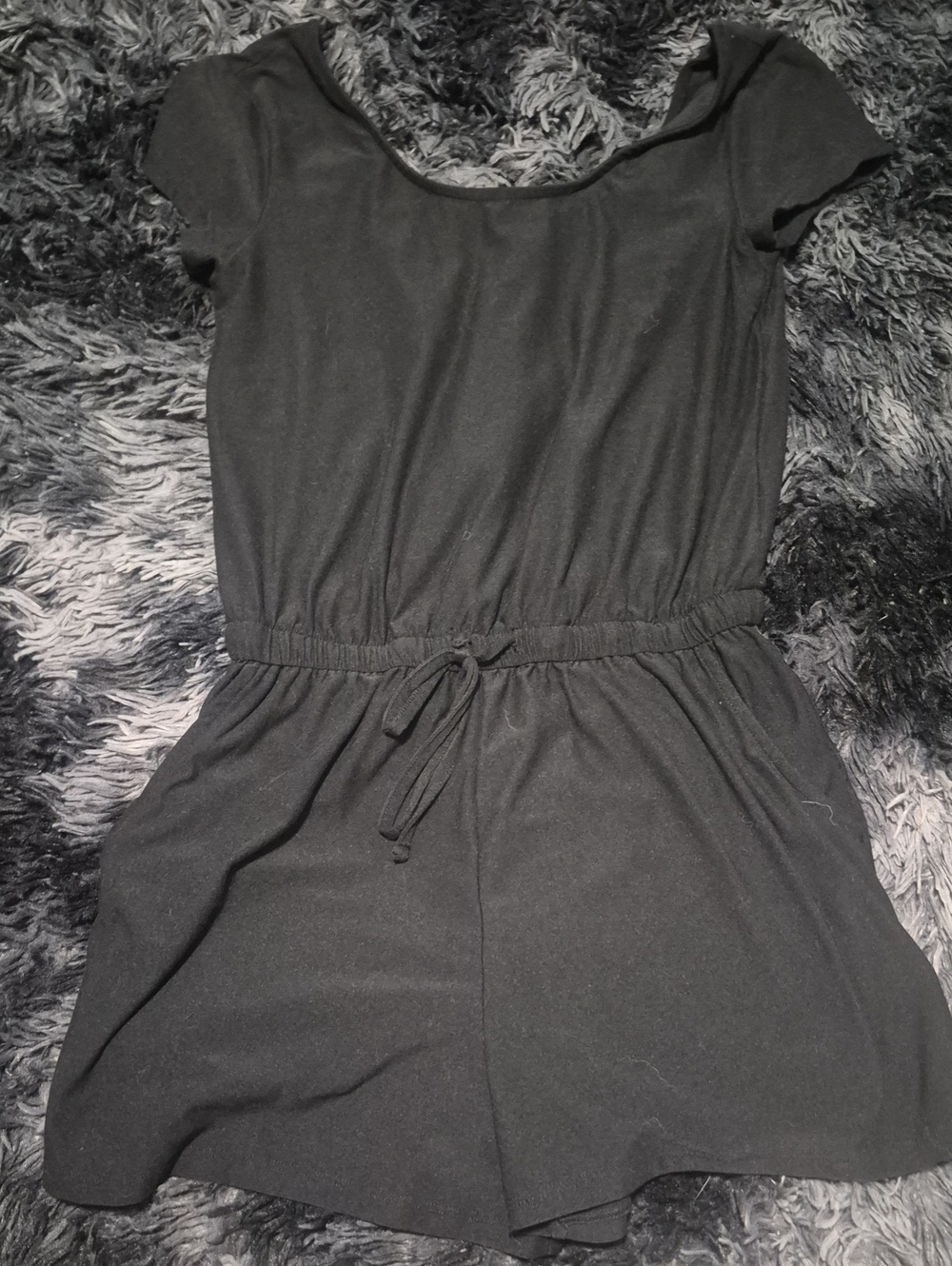Derek Heart Black Short Sleeve Romper with Drawstring Waist